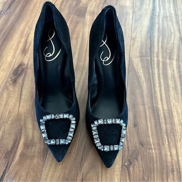 Sam Edelman Suede Harriett Beaded Buckle Pumps Size: 5.5 - Picture 1 of 6